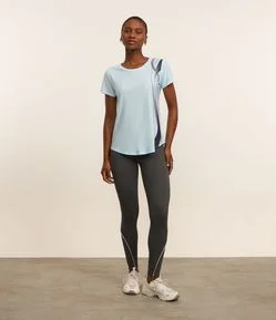 Calca Legging Esportiva em Microfibra com Frisos Coloridos