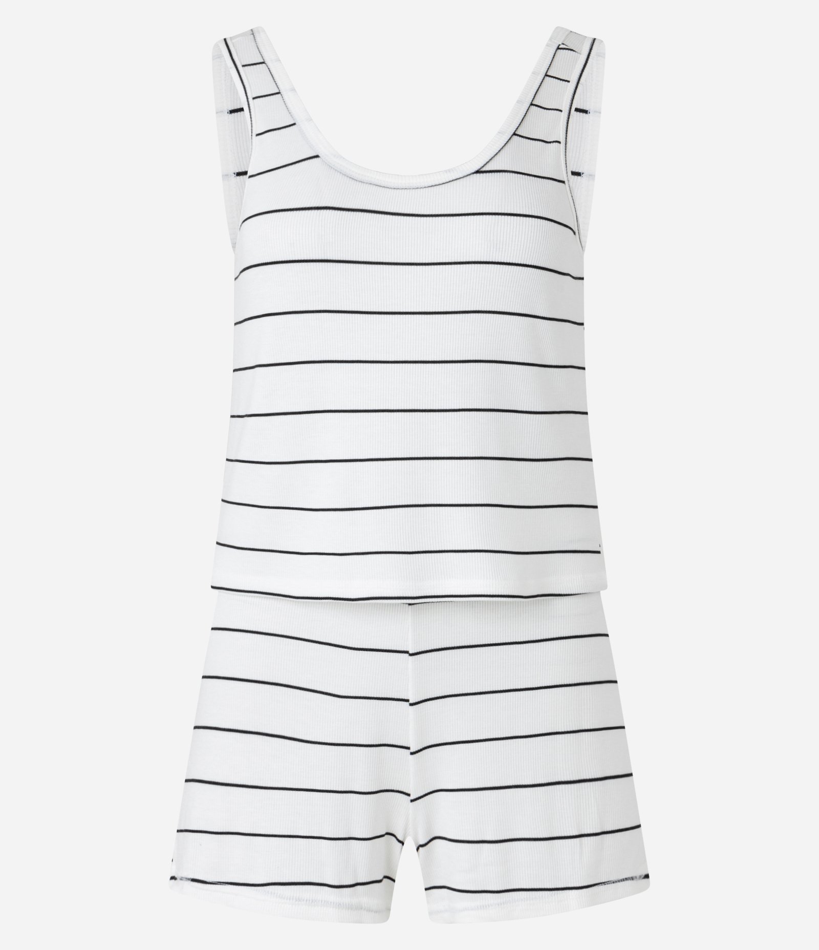 Pijama Short Doll em Ribana com Estampa Listras a Fio Tinto Off White/Azul 5