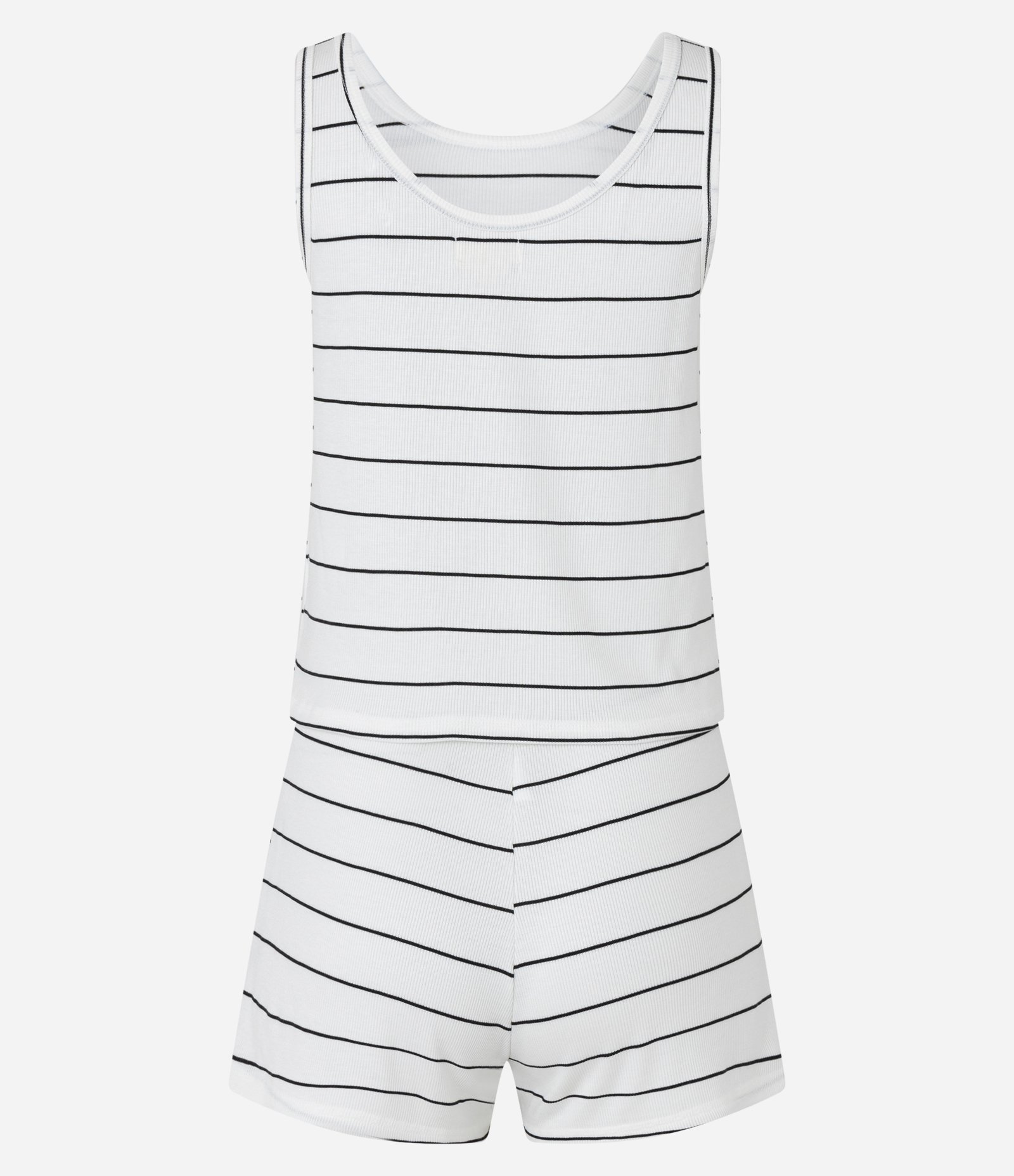 Pijama Short Doll em Ribana com Estampa Listras a Fio Tinto Off White/Azul 7