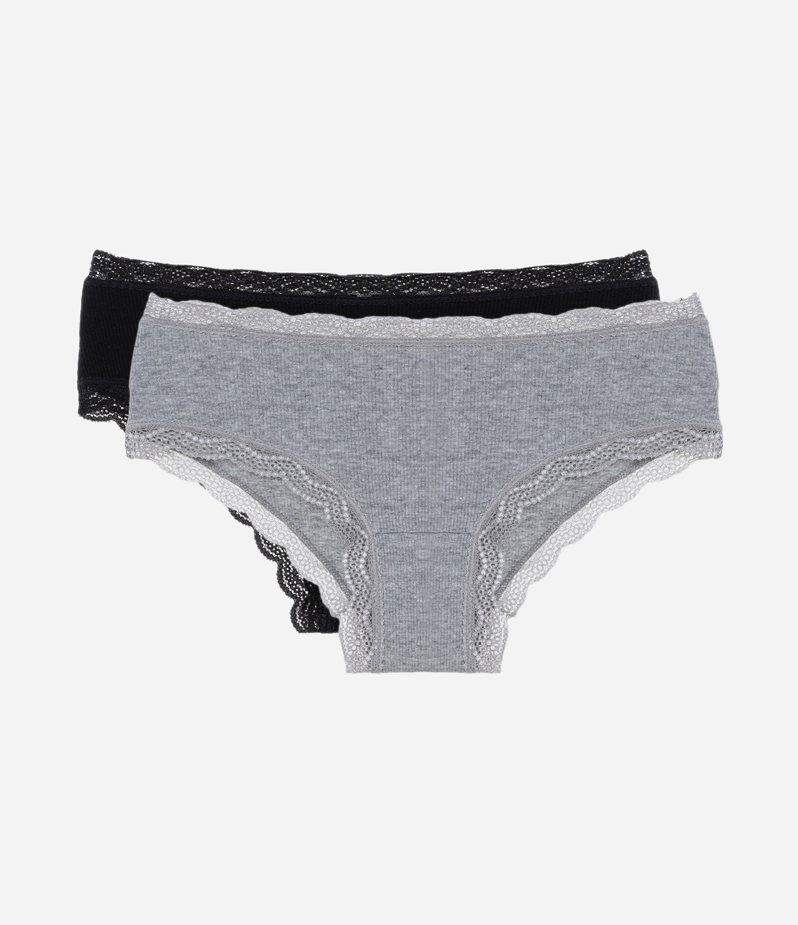 Kit 02 Calcinhas Boyshort em Viscose com Detalhes em Renda Cinza/Preto 1