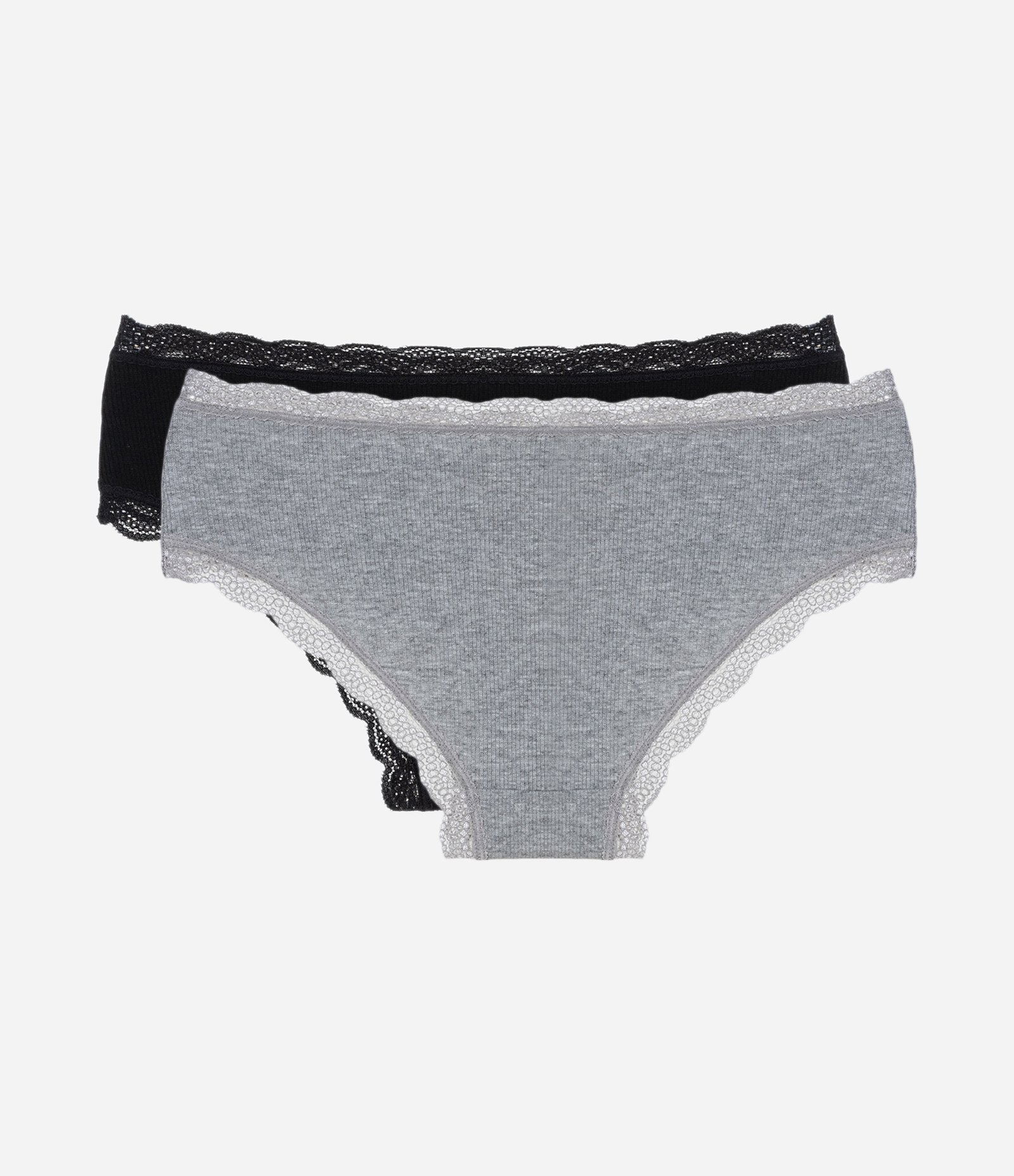 Kit 02 Calcinhas Boyshort em Viscose com Detalhes em Renda Cinza/Preto 2