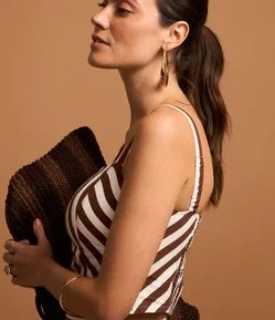 Blusa de Alça em Tricoline Listrado com Lastex