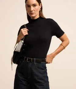 Blusa Regular em Ribana com Gola Alta