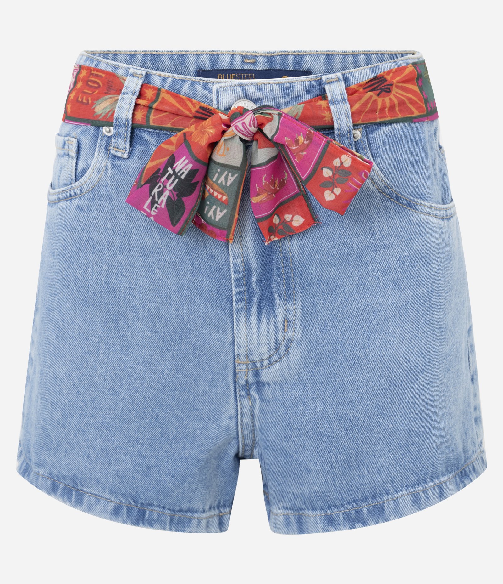 Short Slim em Jeans com Lenço Estampado Azul 5