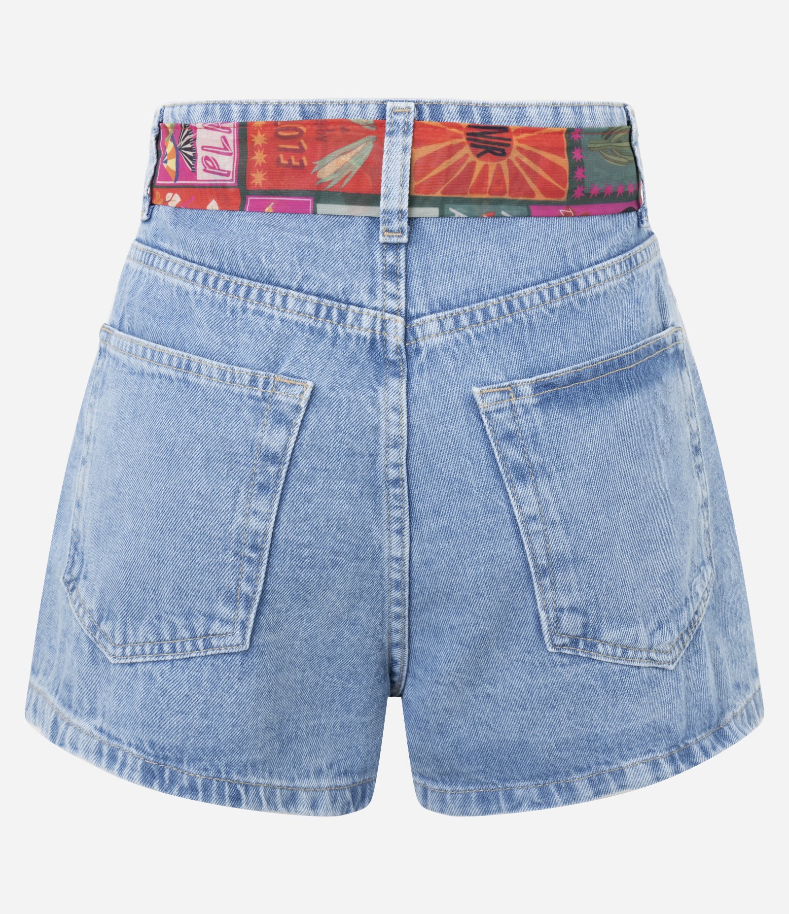 Short Slim em Jeans com Lenço Estampado Azul 6