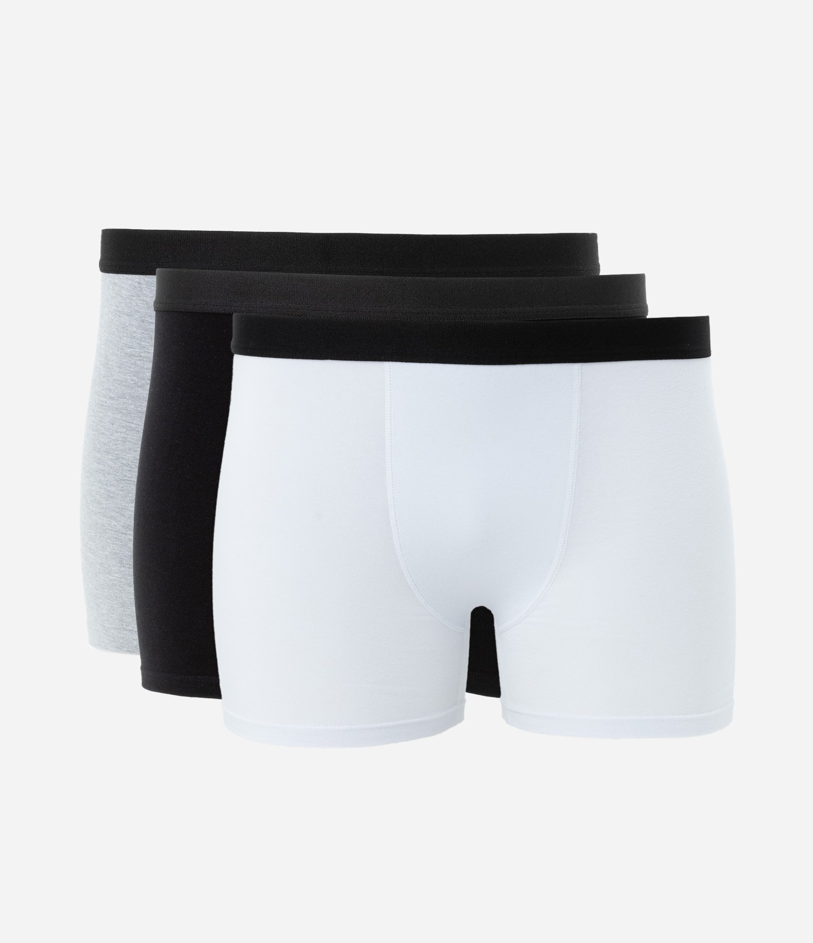 Kit 03 Cuecas Boxer em Algodão Preto/Branco/Cinza 1