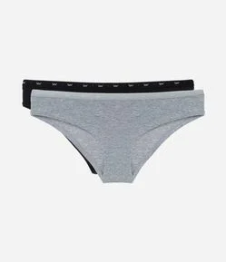 Kit 02 Calcinhas Biquíni em Cotton com Cós Estampado Lov