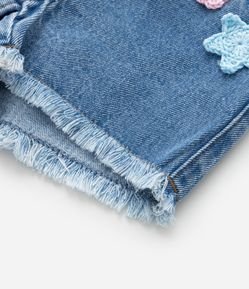 Short Clochard Infantil em Jeans com Bordados de Crochê - Tam 1 a 6 Anos