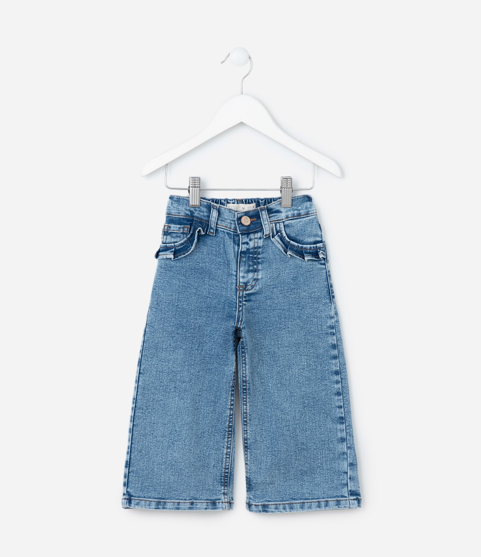 Calça Wide Leg Infantil com Babadinhos - Tam1 a 6 Anos Azul 1