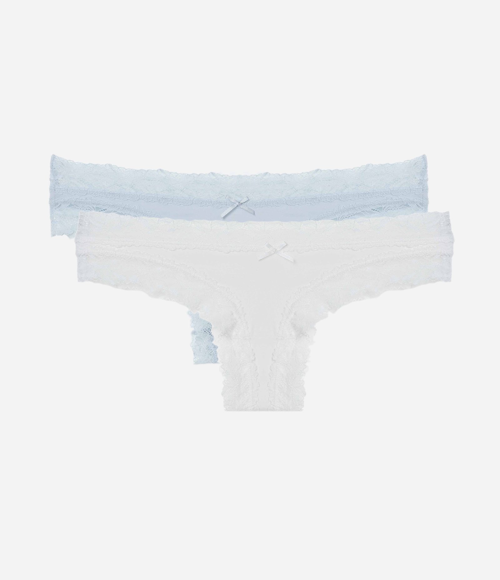 Kit 02 Calcinhas Biquíni Fio em Cotton com Renda nas Cavas Azul Claro/Branco 1