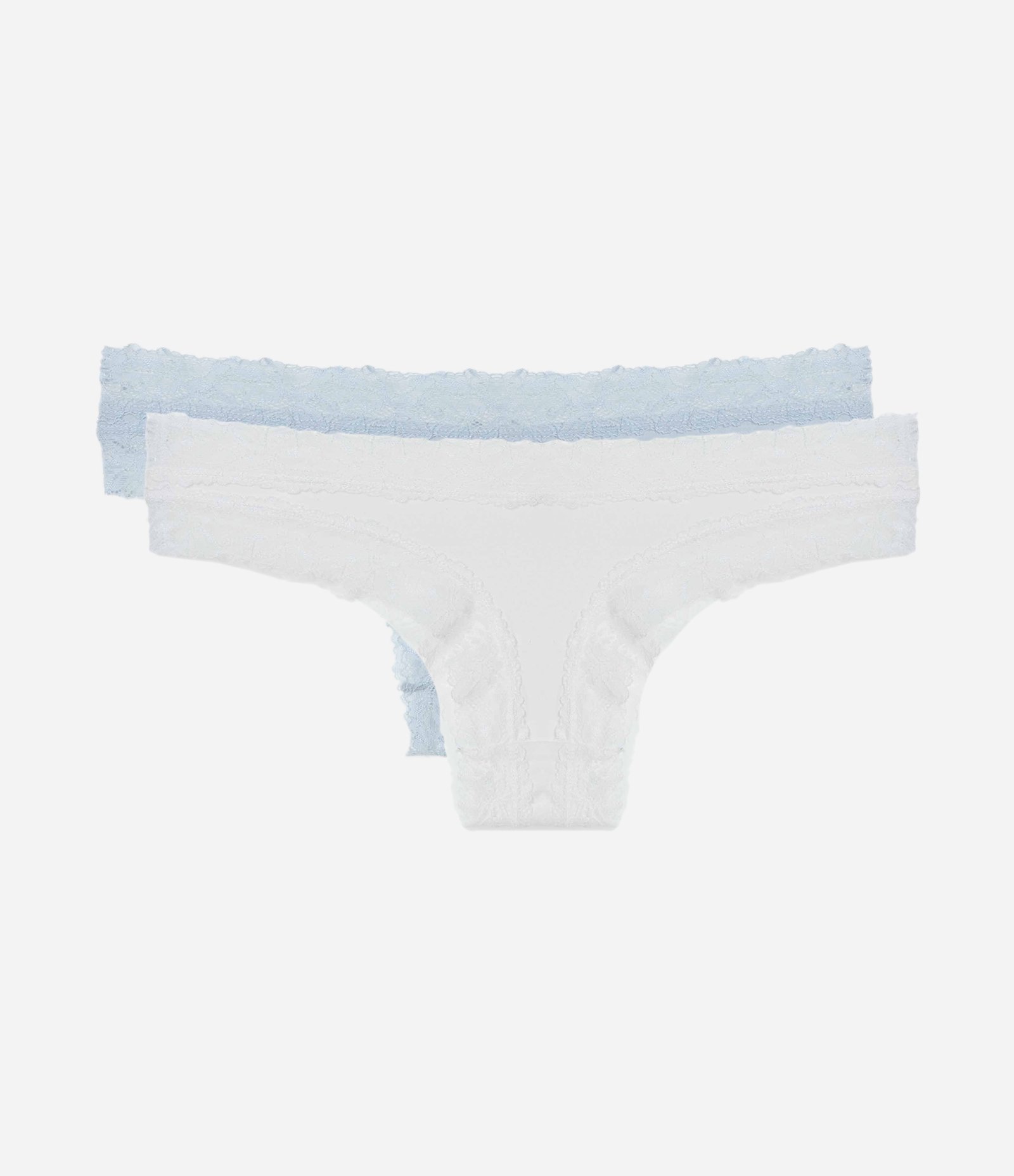 Kit 02 Calcinhas Biquíni Fio em Cotton com Renda nas Cavas Azul Claro/Branco 2
