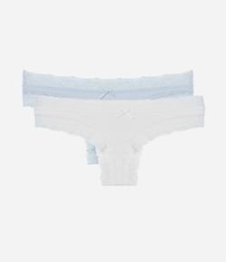 Kit 02 Calcinhas Biquíni Fio em Cotton com Renda nas Cavas