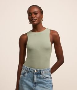 Body Regular em Microfibra com Gola Halter e Abertura nas Costas