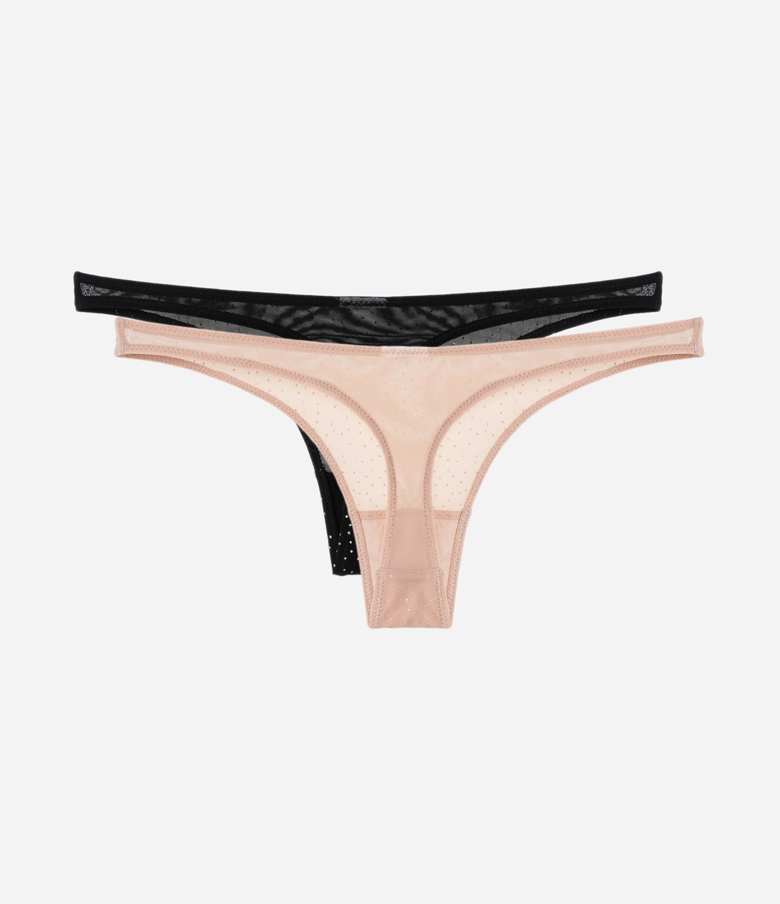 Kit 02 Calcinhas Biquíni Fio em Tule com Glitter Preto/Bege 2