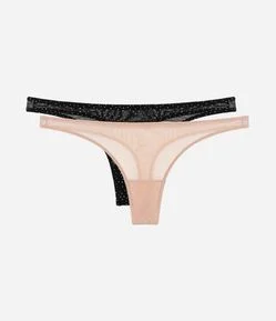 Kit 02 Calcinhas Biquíni Fio em Tule com Glitter