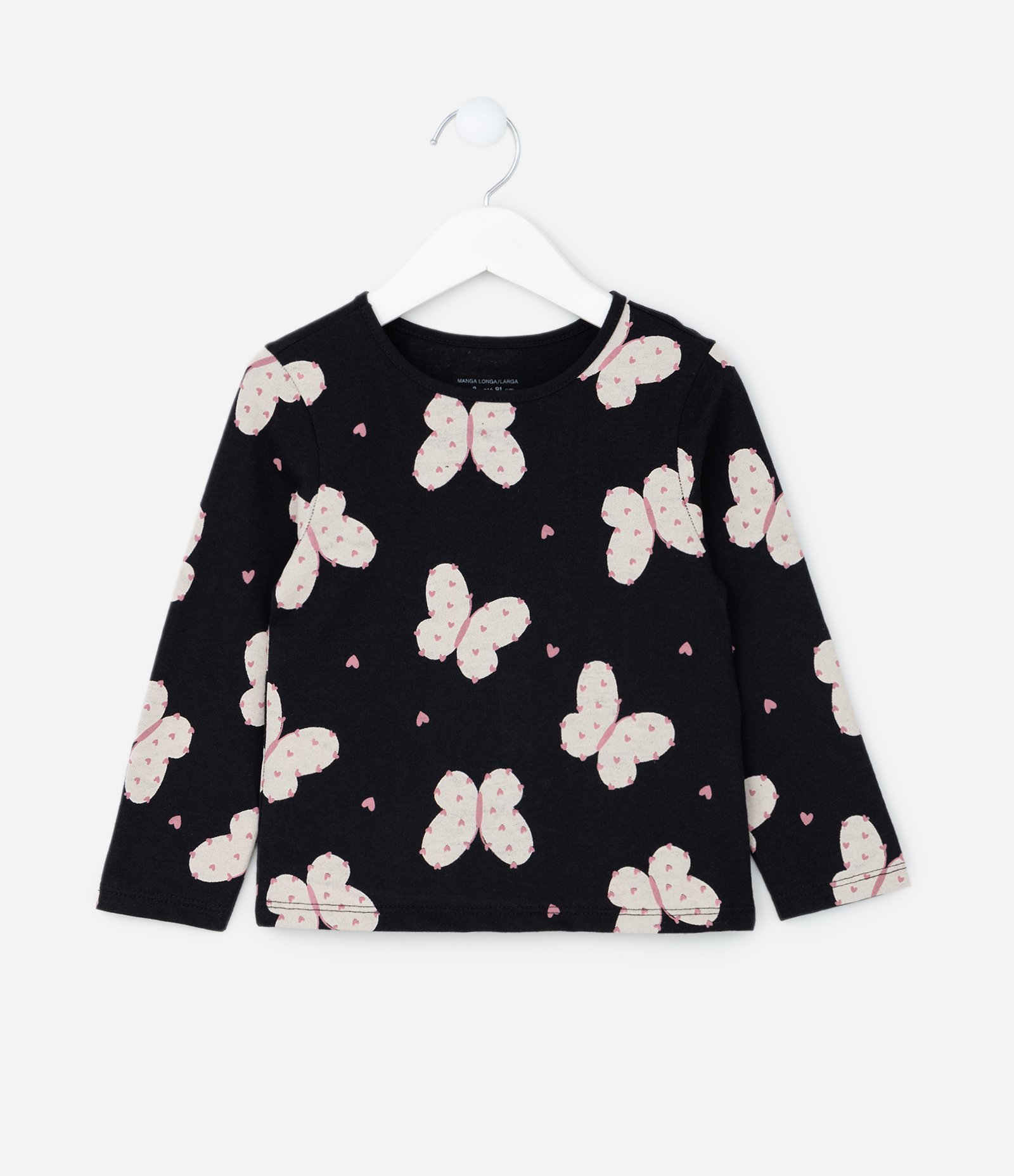 Blusa Infantil com Estampa de Borboletas - Tam 1 a 6 Anos Preto 1