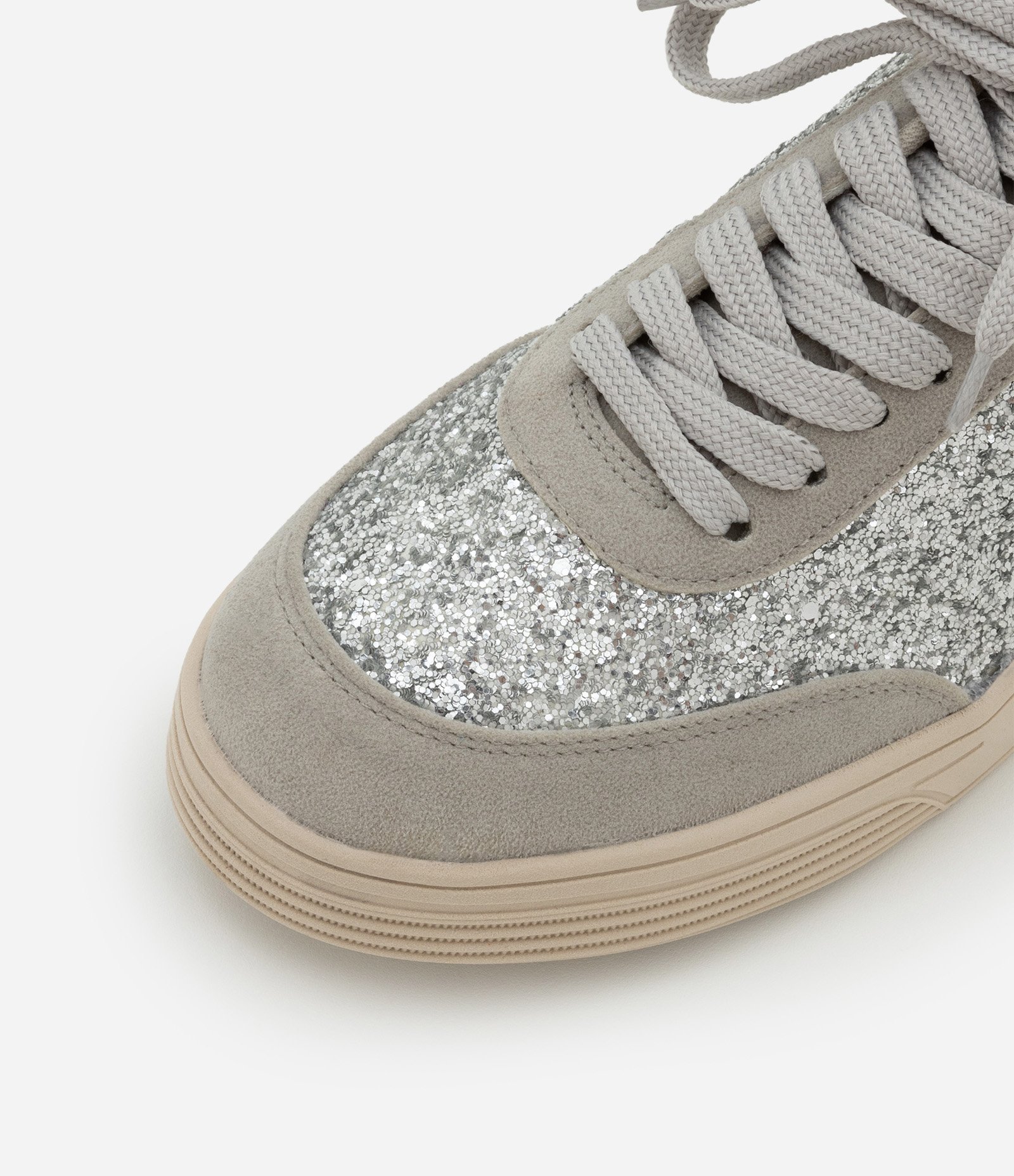 Tênis em PU com Glitter e Camurça Prata 4