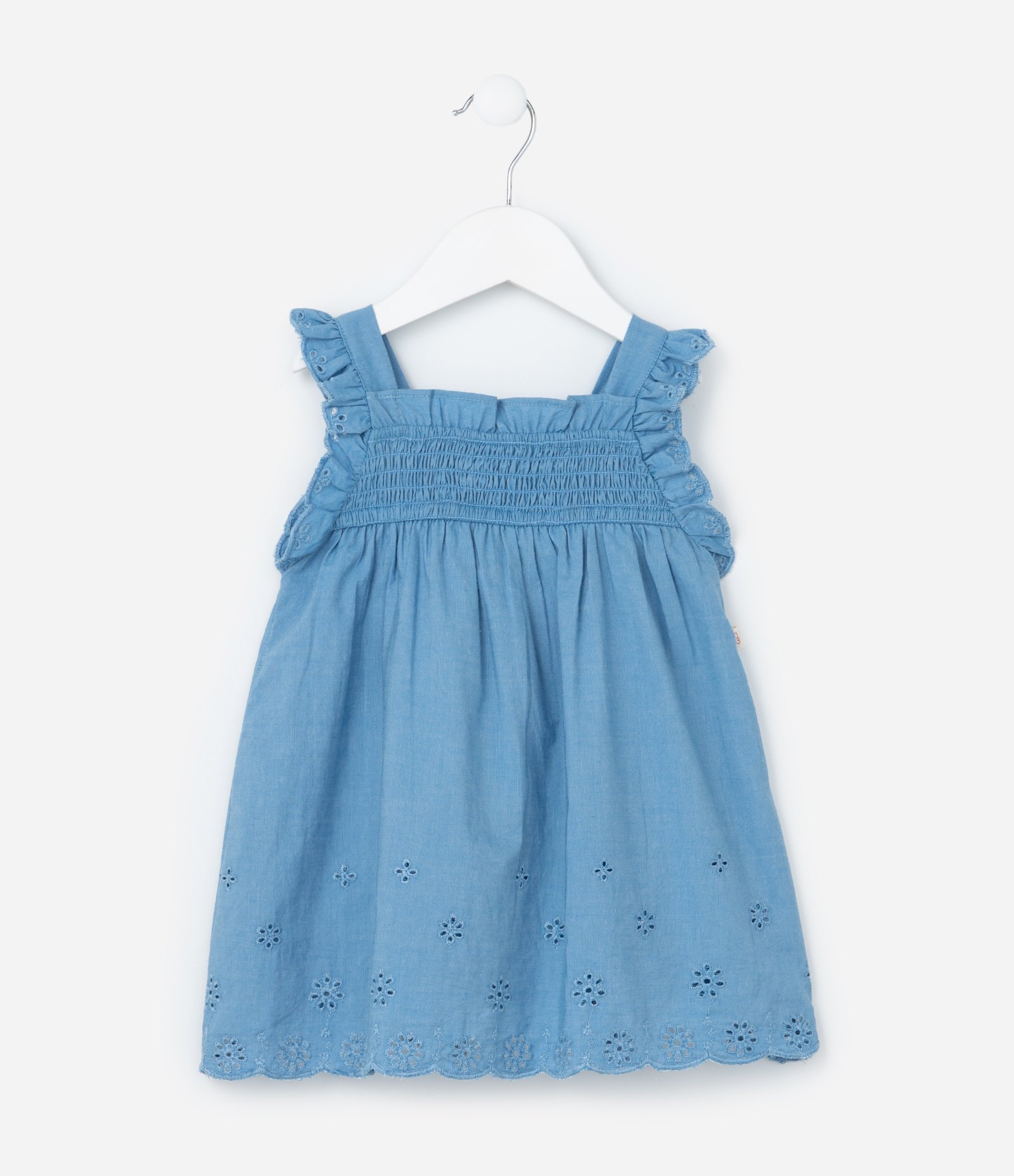 Vestido Infantil de Alcinha com Bordado na Barra e Calcinha - Tam 3 a 18 Meses Azul 3