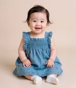 Vestido Infantil de Alcinha com Bordado na Barra e Calcinha - Tam 3 a 18 Meses