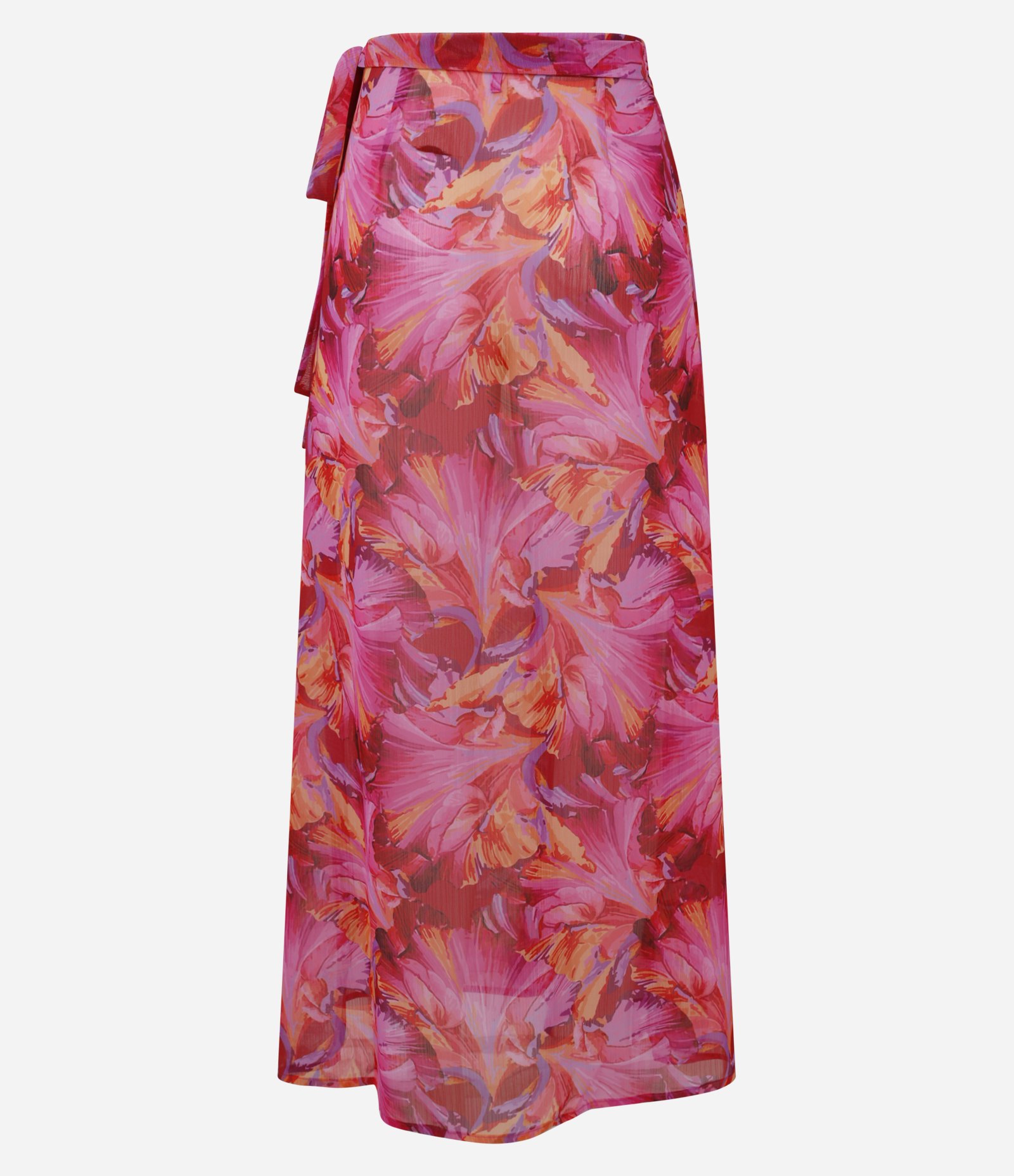 Saída de Praia Saia Longa em Chiffon com Amarração Lateral Floral Vermelho 7