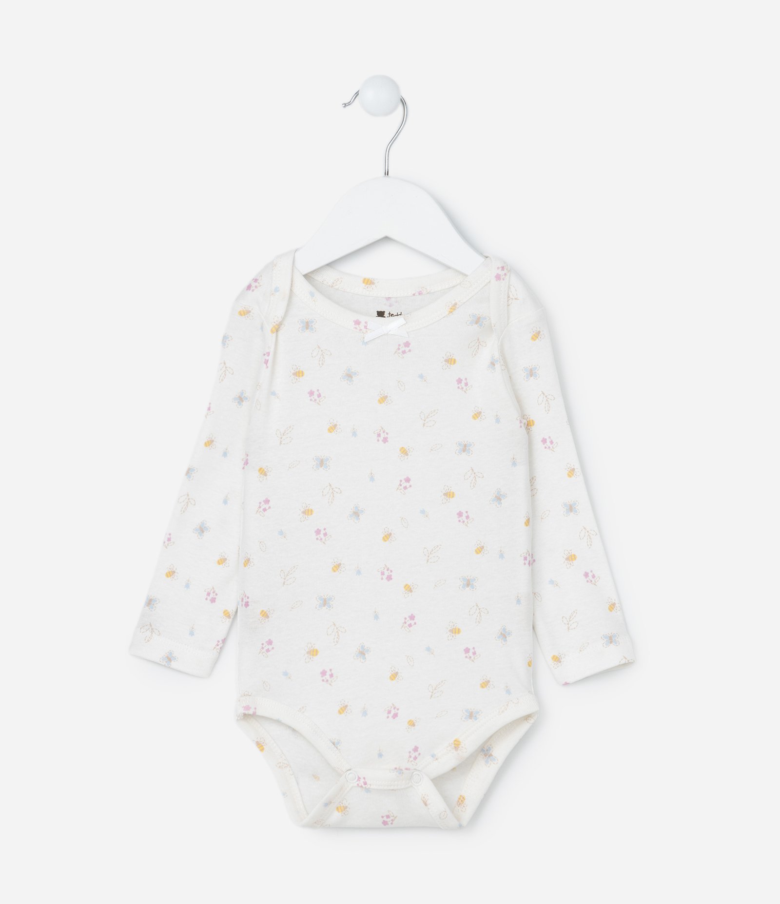 Body Infantil em Algodão com Estampa Floral - Tam RN a 18 meses Bege 1