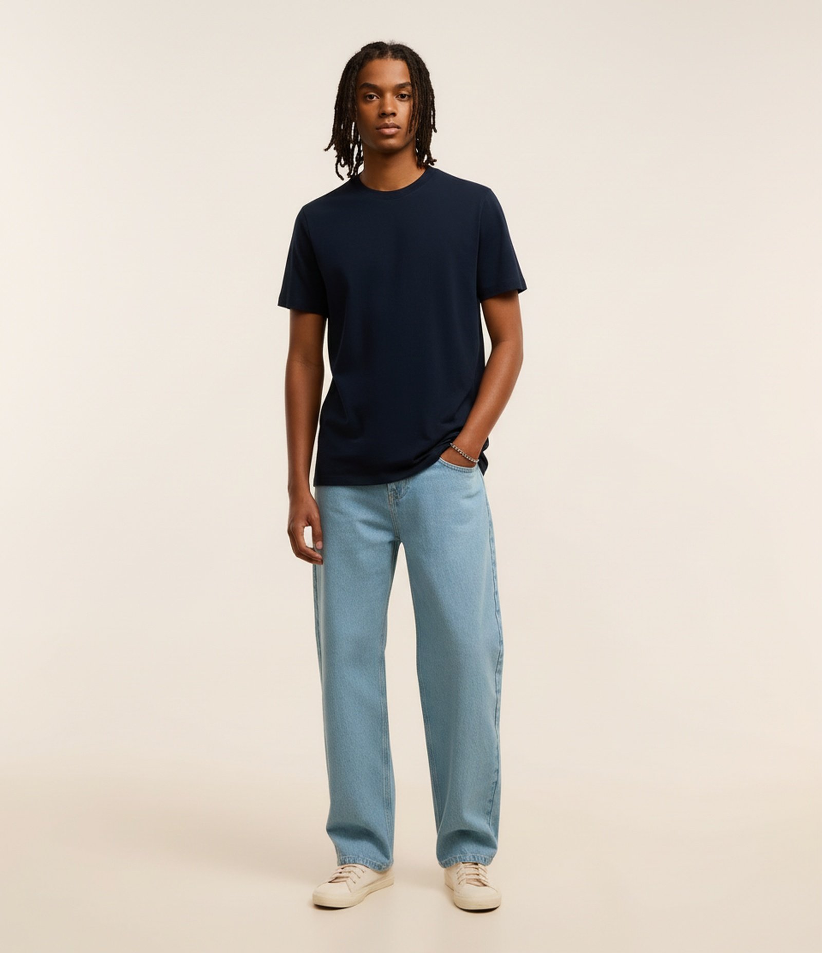 Camiseta Regular Básica em Algodão Azul Marinho 1