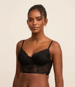 Sutiã Alongado com Bojo em Renda Bordada