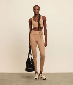 Calça Esportiva Legging em Microfibra com Costura Aparente