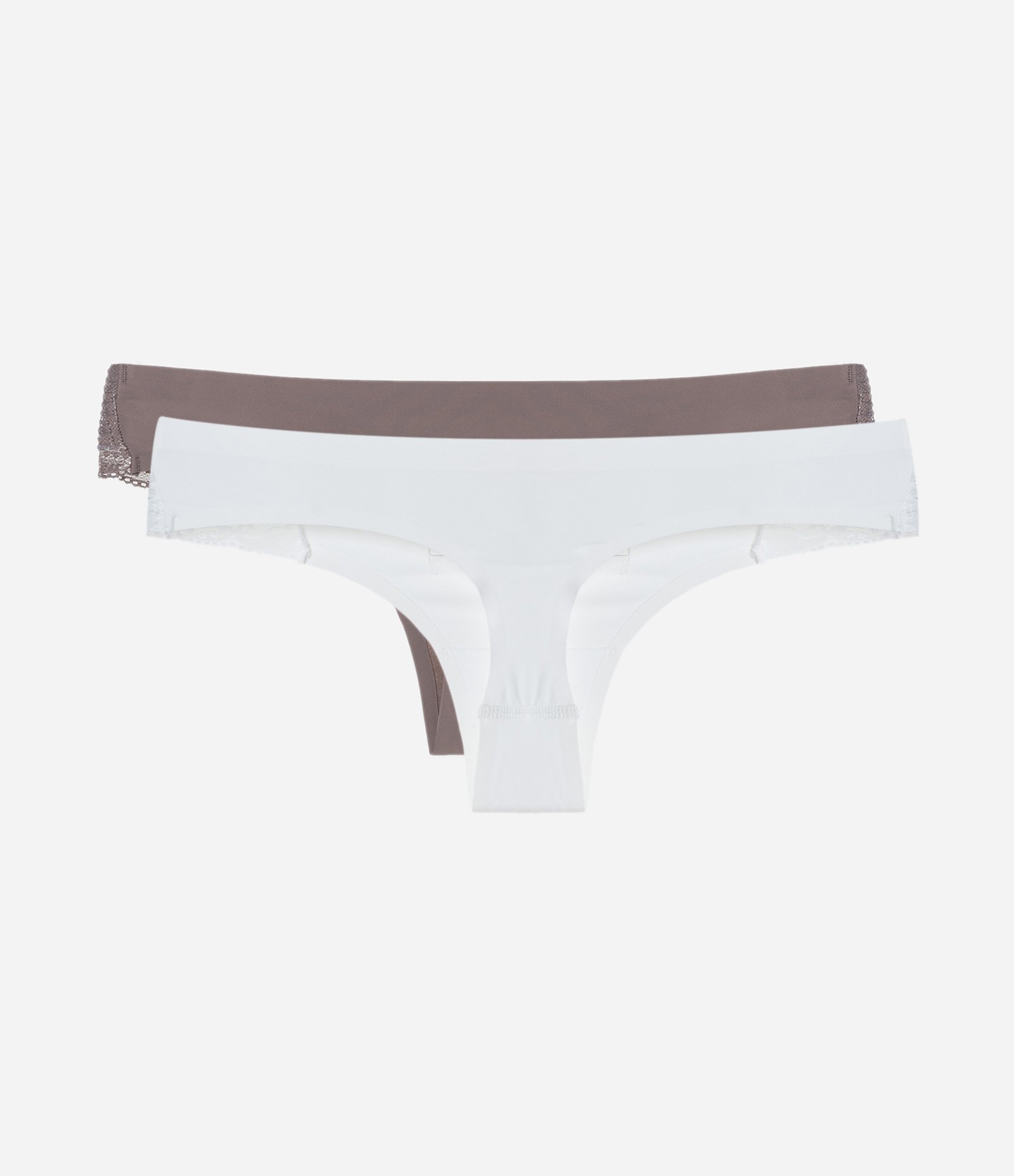 Kit 02 Calcinhas Biquíni Fio com Detalhes de Renda Branco/Cinza 2