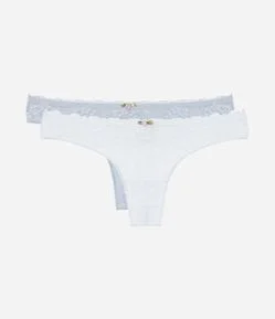 Kit 02 Calcinhas Biquíni Fio em Renda Floral