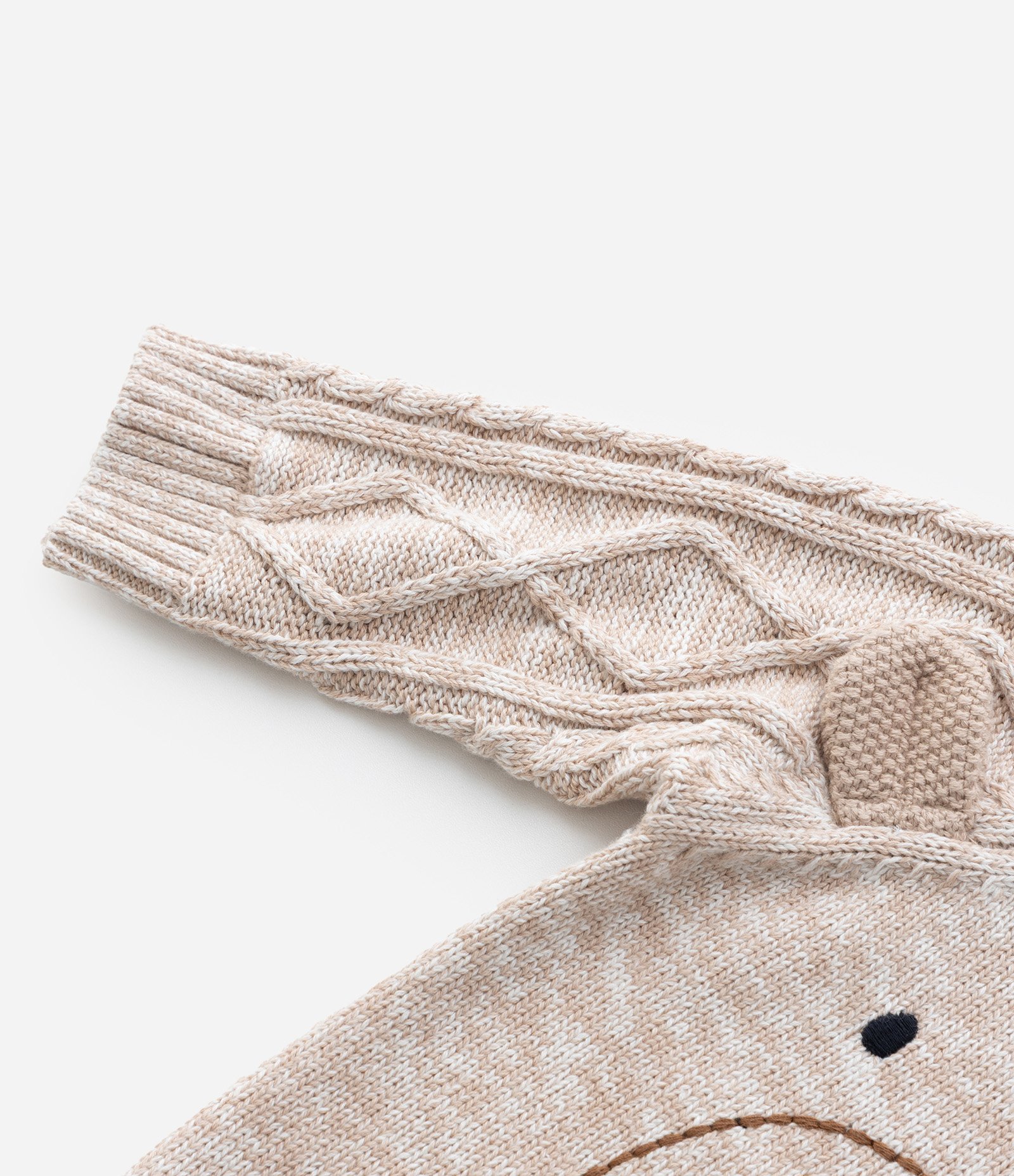 Casaco Infantil em Efeito Tricô Pesado com Bordado de Urso – Tam 0 a 18 Meses Bege Mesclado 4