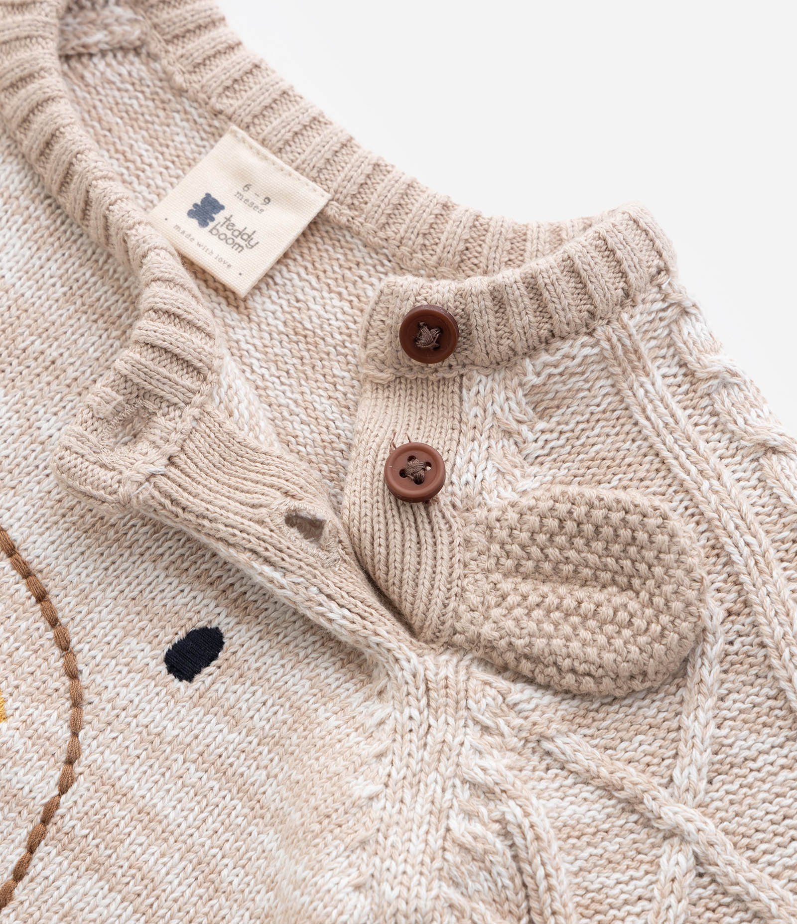 Casaco Infantil em Efeito Tricô Pesado com Bordado de Urso – Tam 0 a 18 Meses Bege Mesclado 6