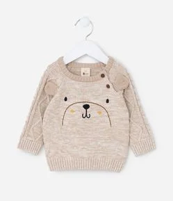 Casaco Infantil em Efeito Tricô Pesado com Bordado de Urso – Tam 0 a 18 Meses