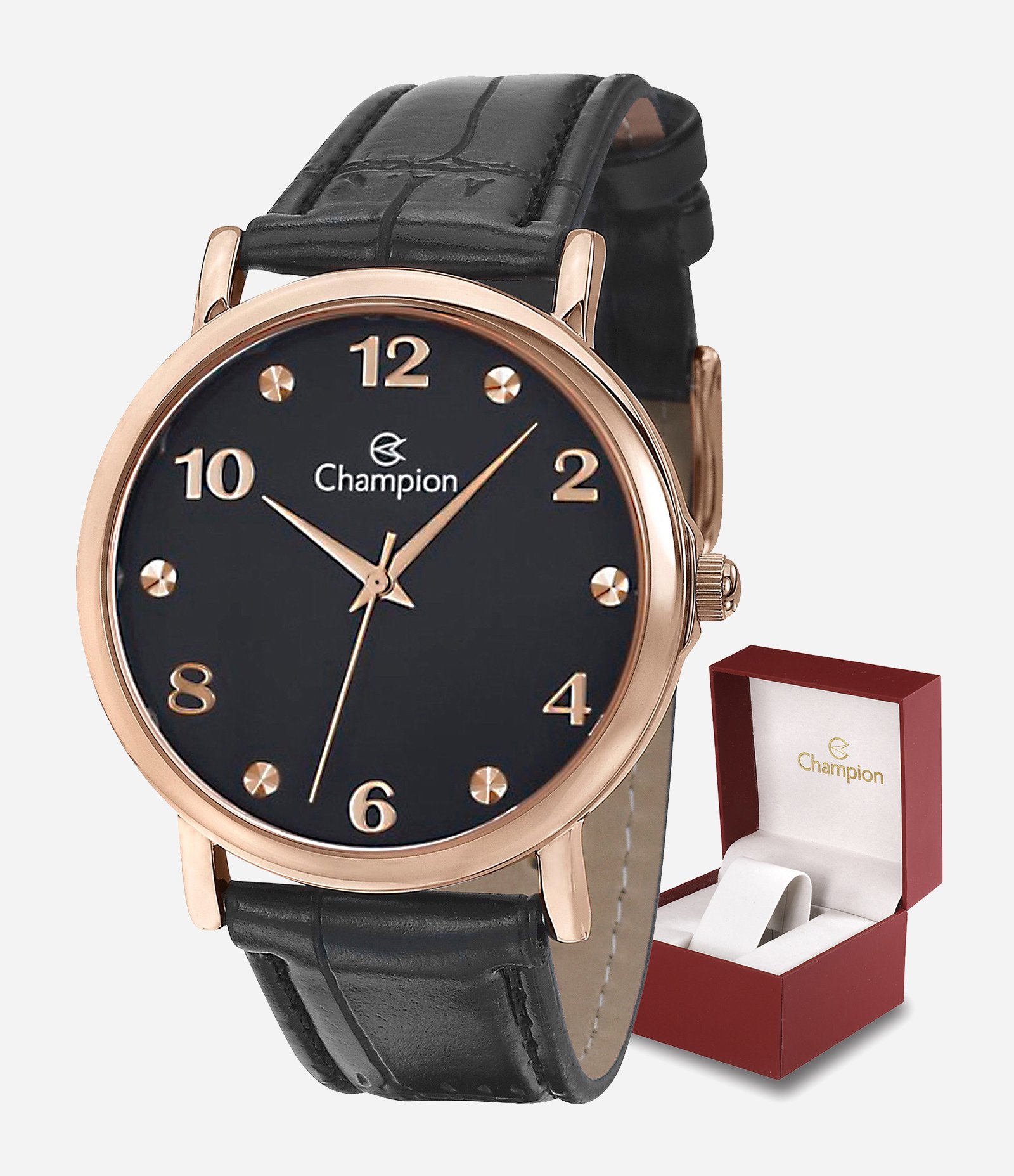 Kit Relógio Feminino Champion Analógico com Pulseira em Couro  Preto 2