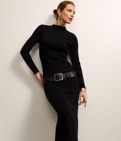 Vestido Long Midi em Tricô com Gola Alta