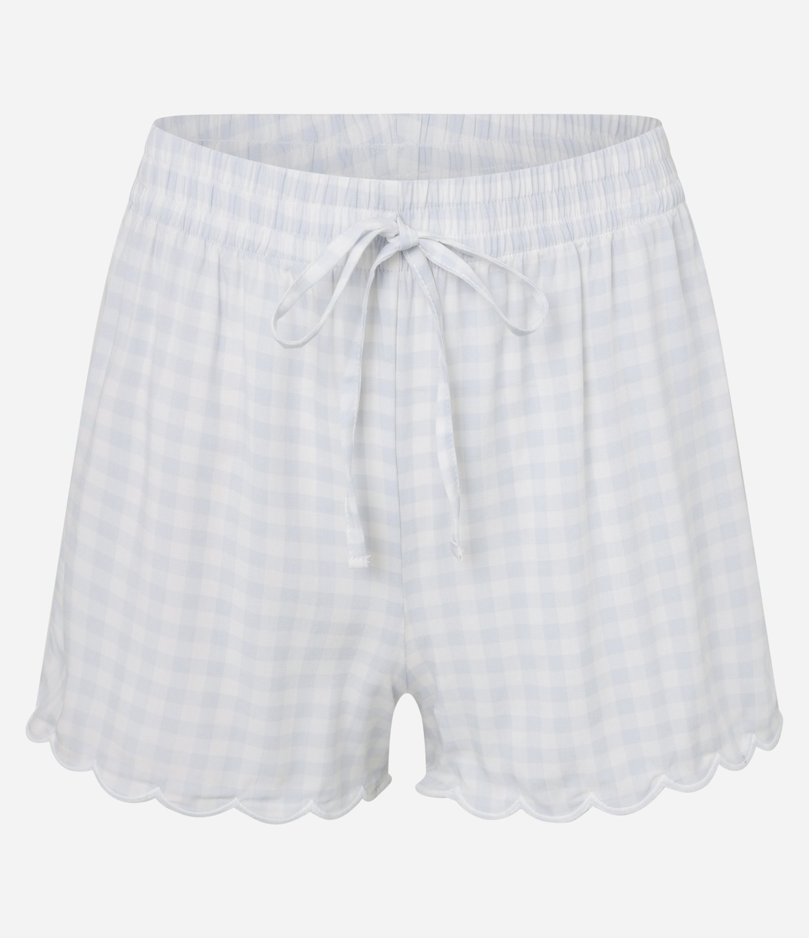 Pijama Short Doll em Chalis com Estampa Xadrez e Borda Nuvem Branco/Azul 7