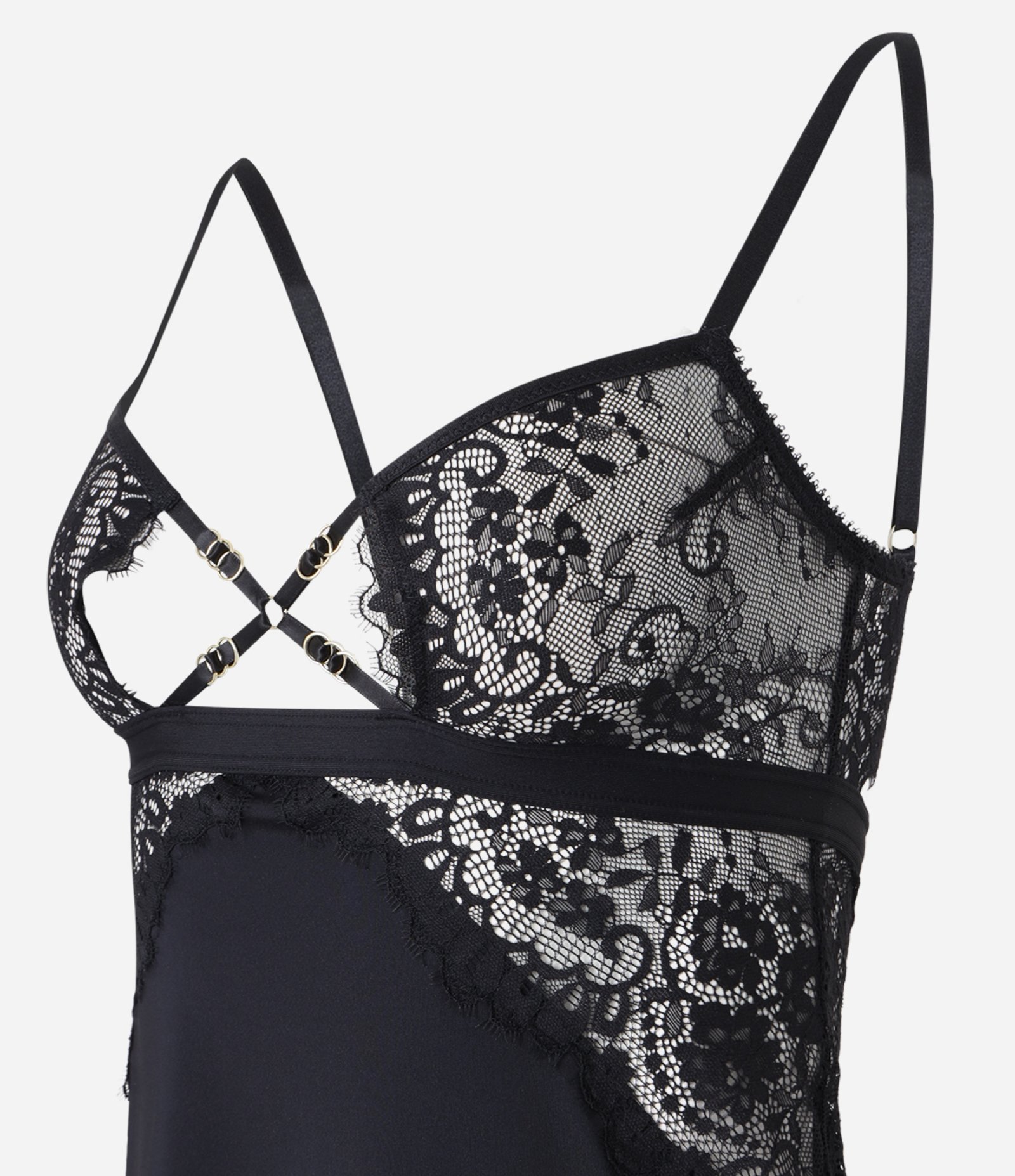 Camisola sem Bojo em Poliamida com Textura Rendada no Busto Preto 6