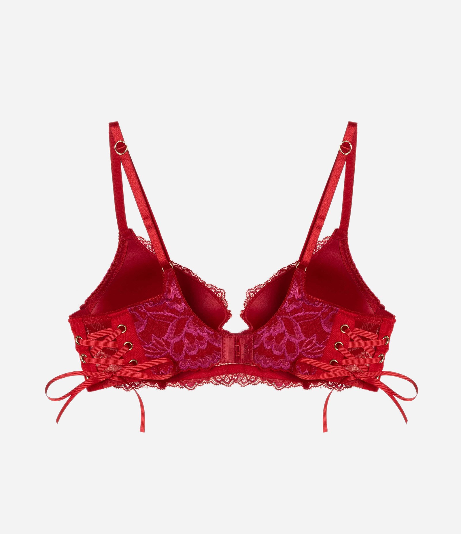 Sutiã Base Bojo Oco em Renda Bicolor com Amarração Lateral Vermelho 7