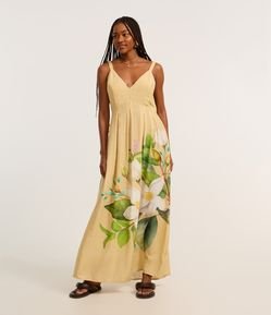 Vestido New Midi em Viscose com Lastex e Estampa Floral
