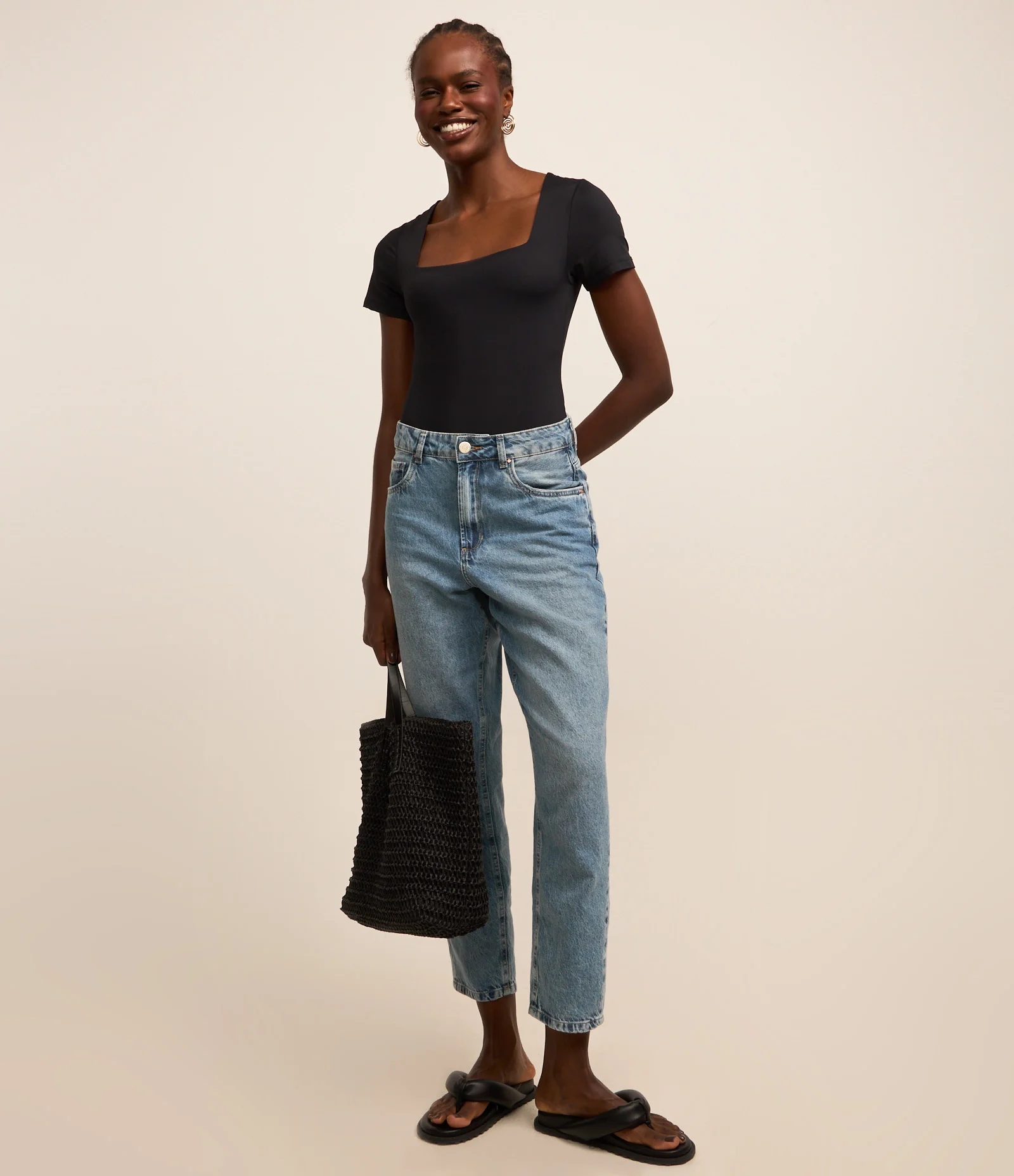 Body em Microfibra com Decote Quadrado Preto 2