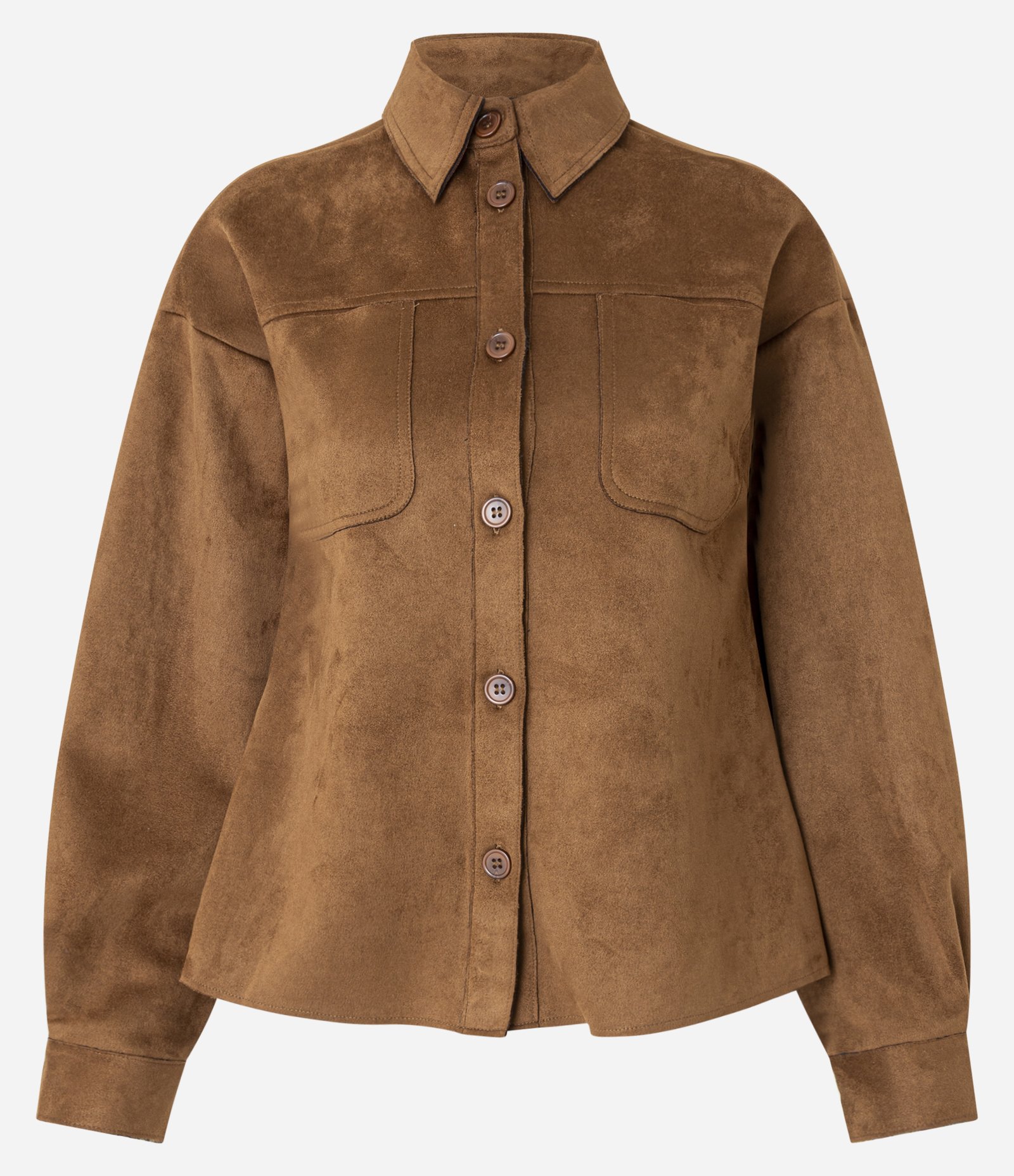 Camisa em Suede com Bolsos e Botões Frontais Marrom 6