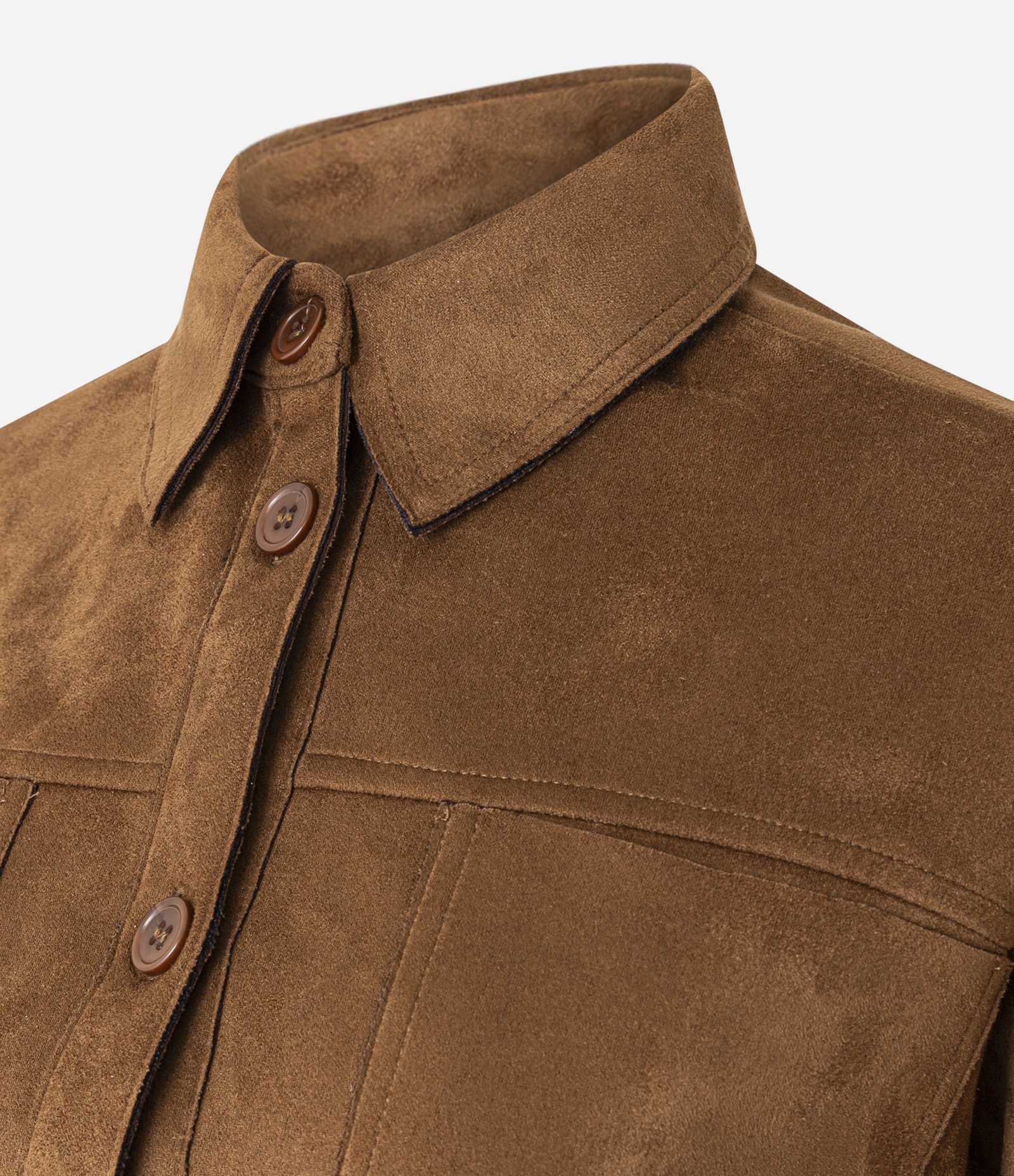 Camisa em Suede com Bolsos e Botões Frontais Marrom 7