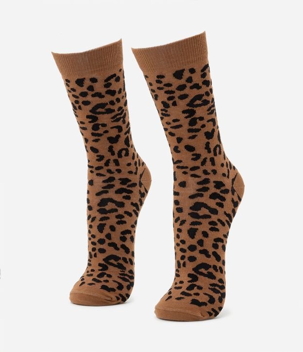 Meia Cano Alto em Algodão com Estampa Animal Print