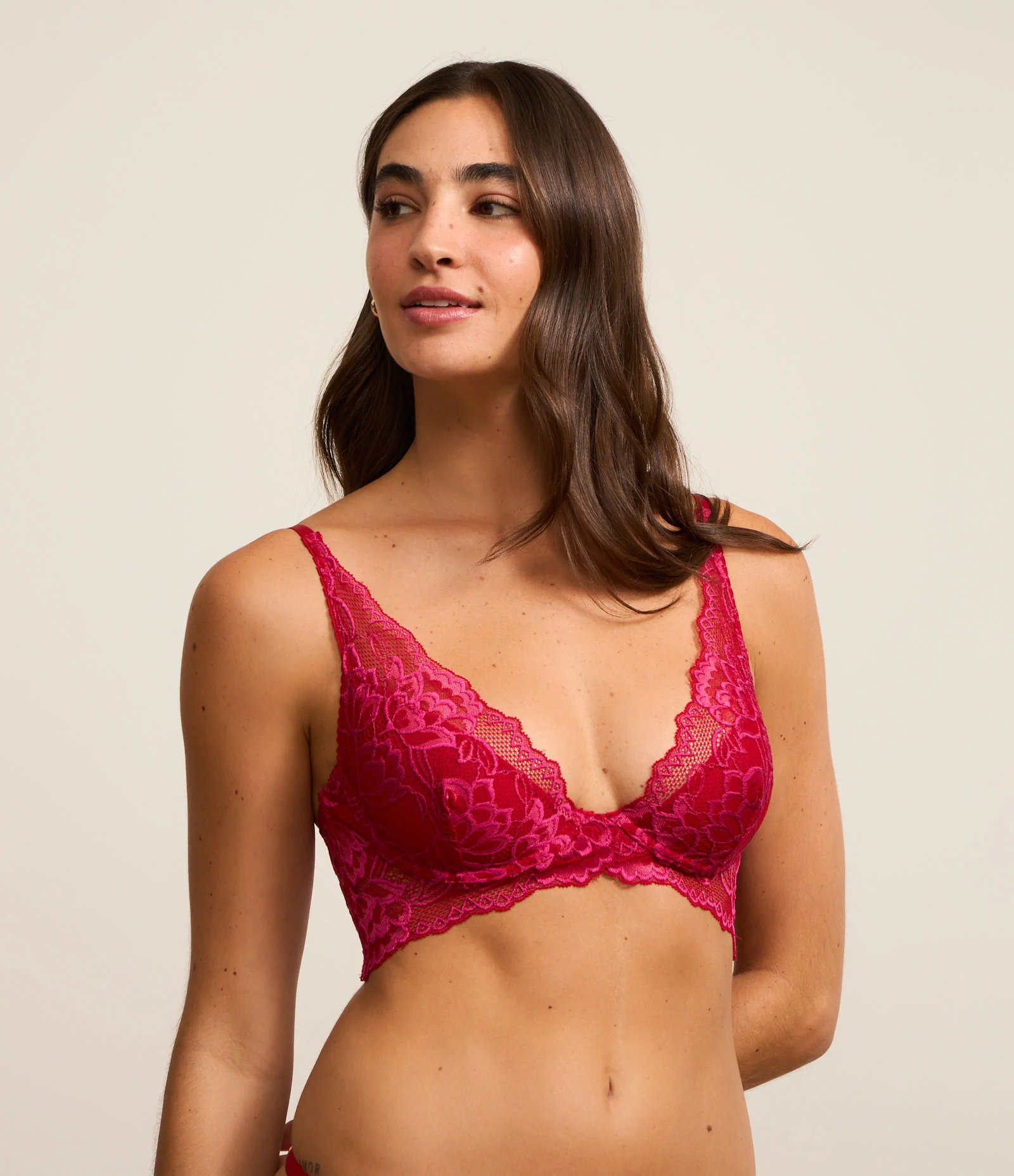 Sutiã sem Bojo sem Aro em Renda Bicolor Vermelho 1