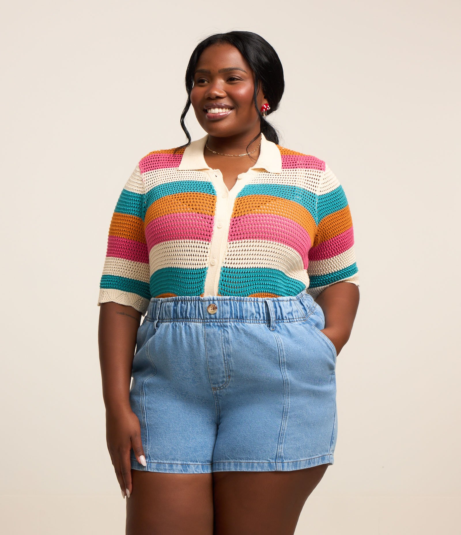 Short Clochard em Jeans com Bolso Faca Curve & Plus Size Azul 1