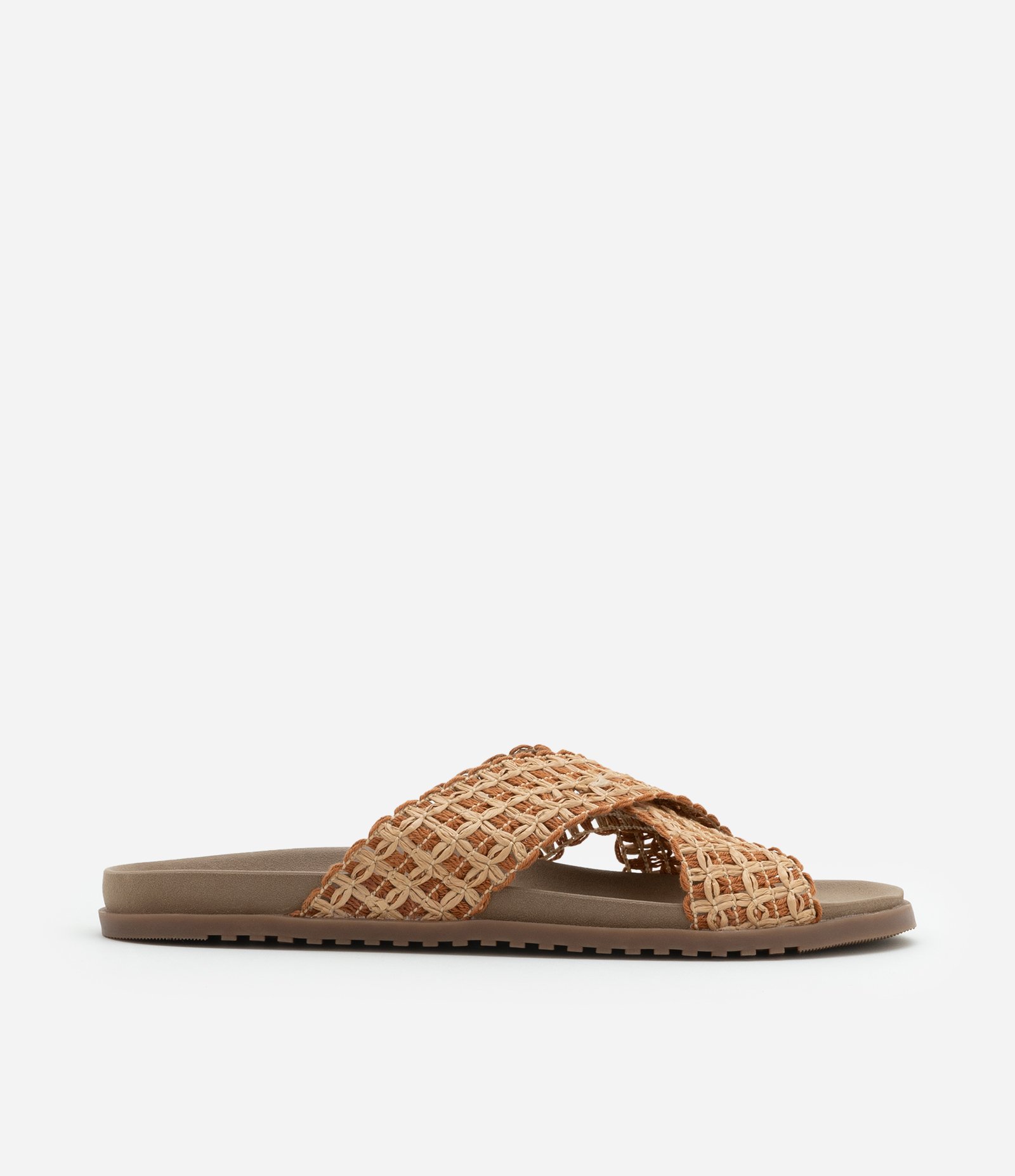 Sandália em Pu com Tiras Largas em Tressê Marrom 1