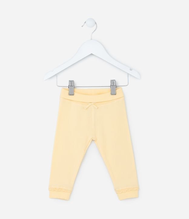 Calça Infantil com Cós Virado e Laço Aplicado - Tam RN a 18 Meses