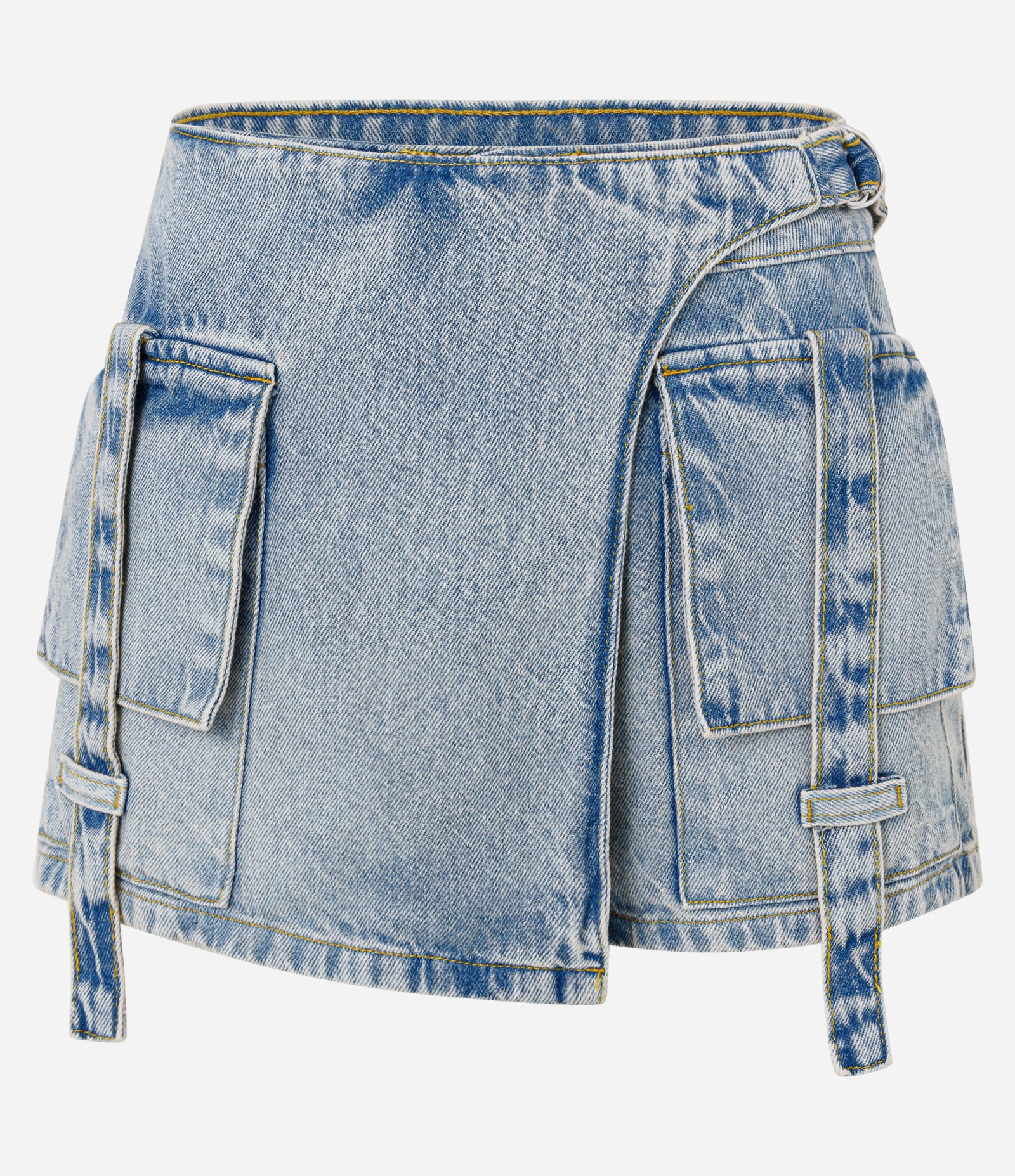 Short Saia Curto em Jeans Transpassado com Bolso Cargo Azul 5