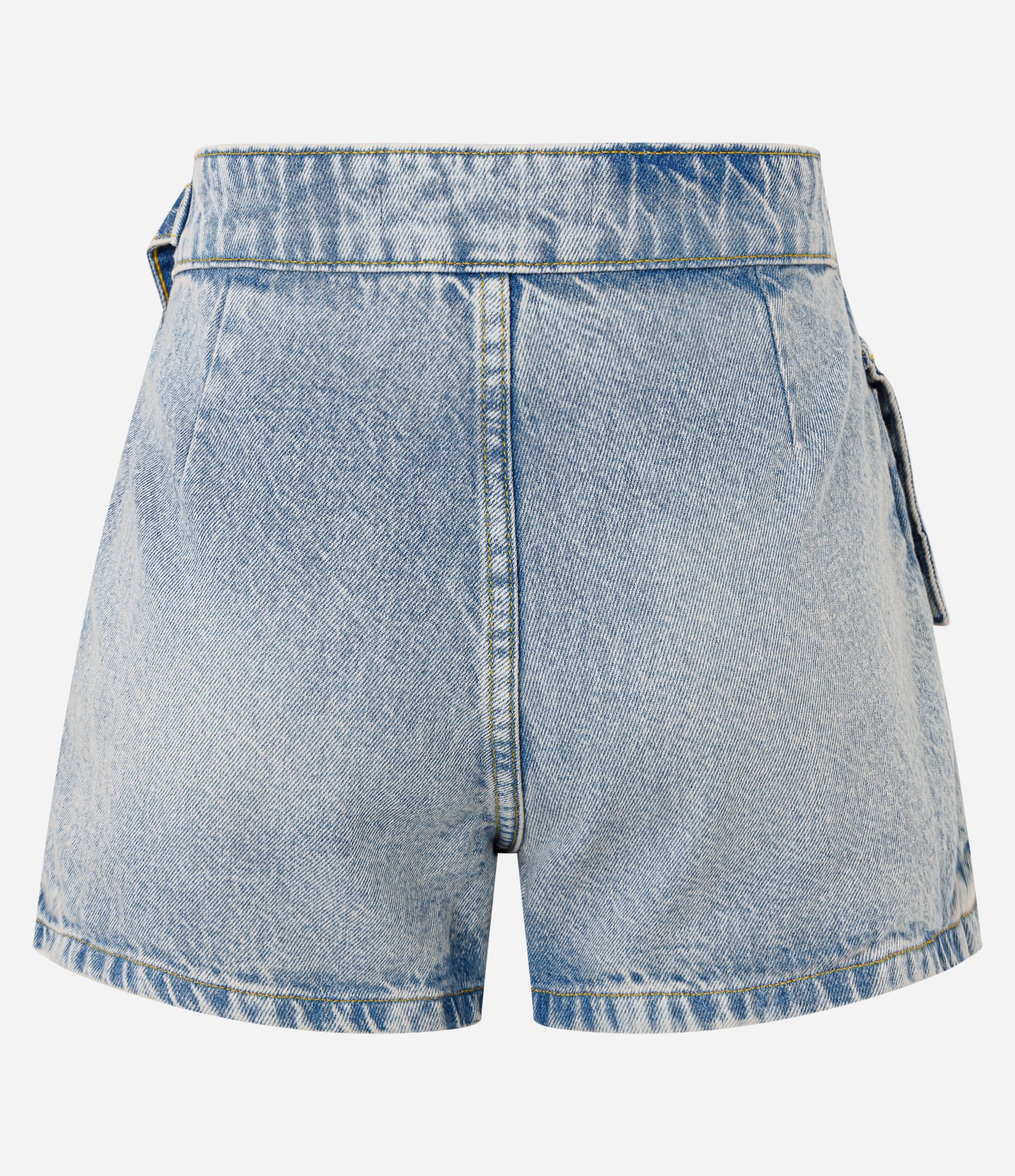 Short Saia Curto em Jeans Transpassado com Bolso Cargo Azul 6