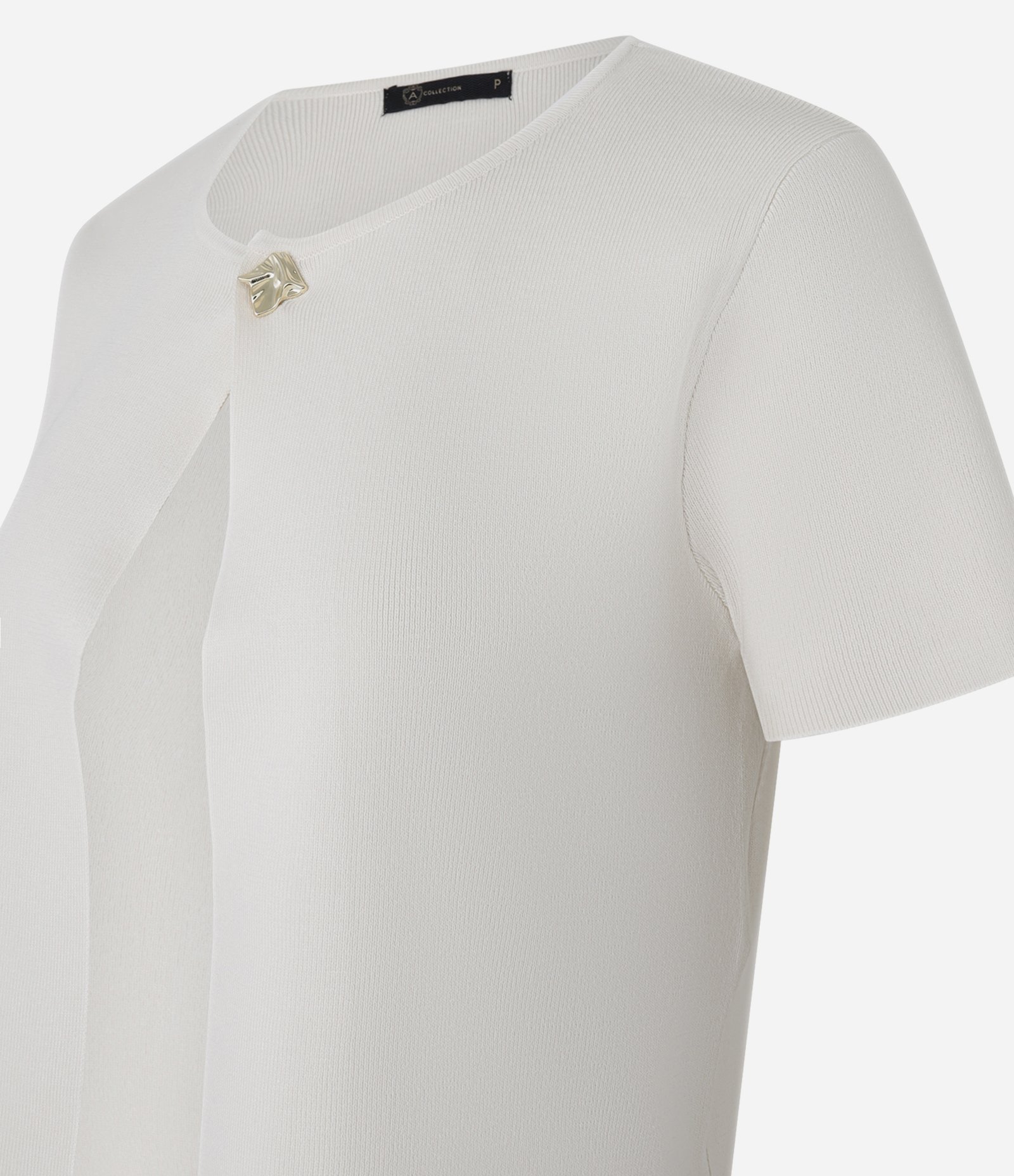 Blusa em Tricô com Fechamento na Gola Off White 6